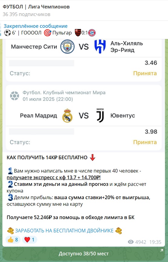 Футбол Лига Чемпионов телеграмм канал