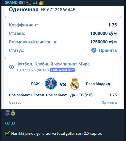 телеграм Grand Bet uz